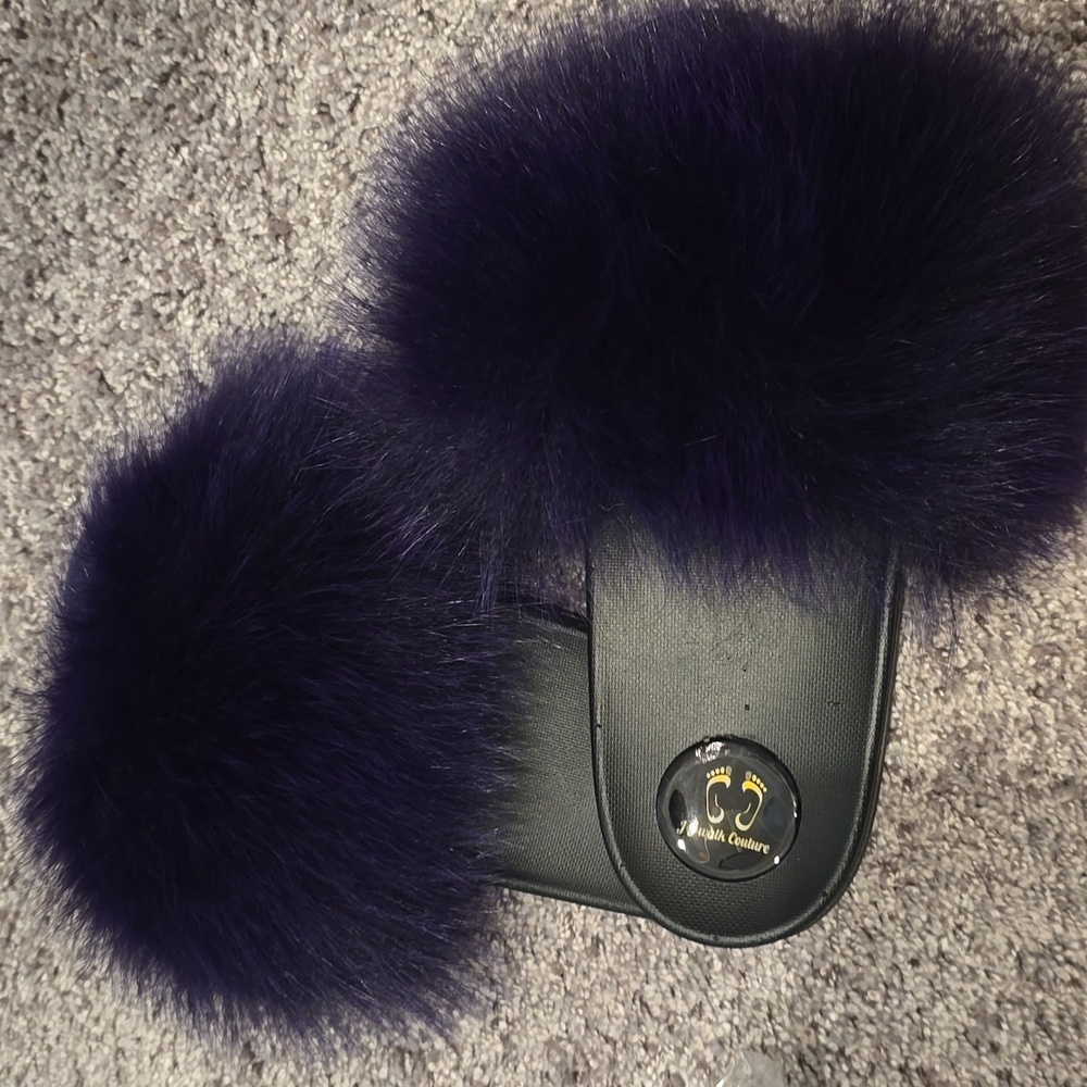 Real Purple Fox Fur Fluffy Slippers In-stock Fast Shipping